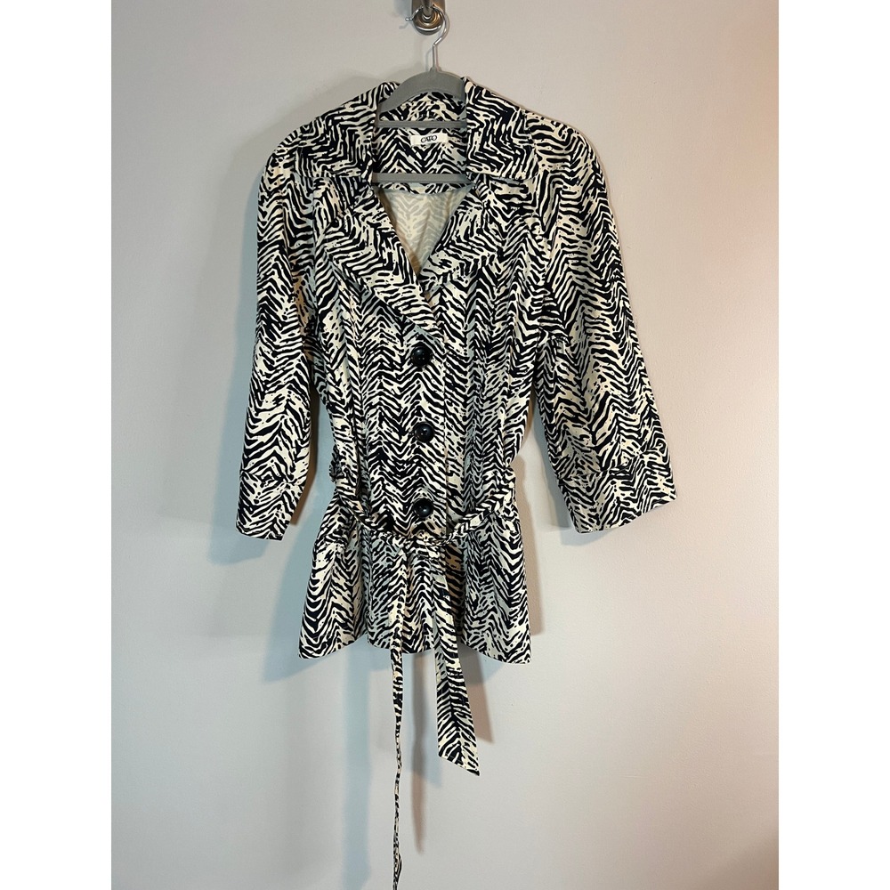 Cato Zebra Print Trench Jacket Black White Belted 3/4 Sleeve Stretch RN37080